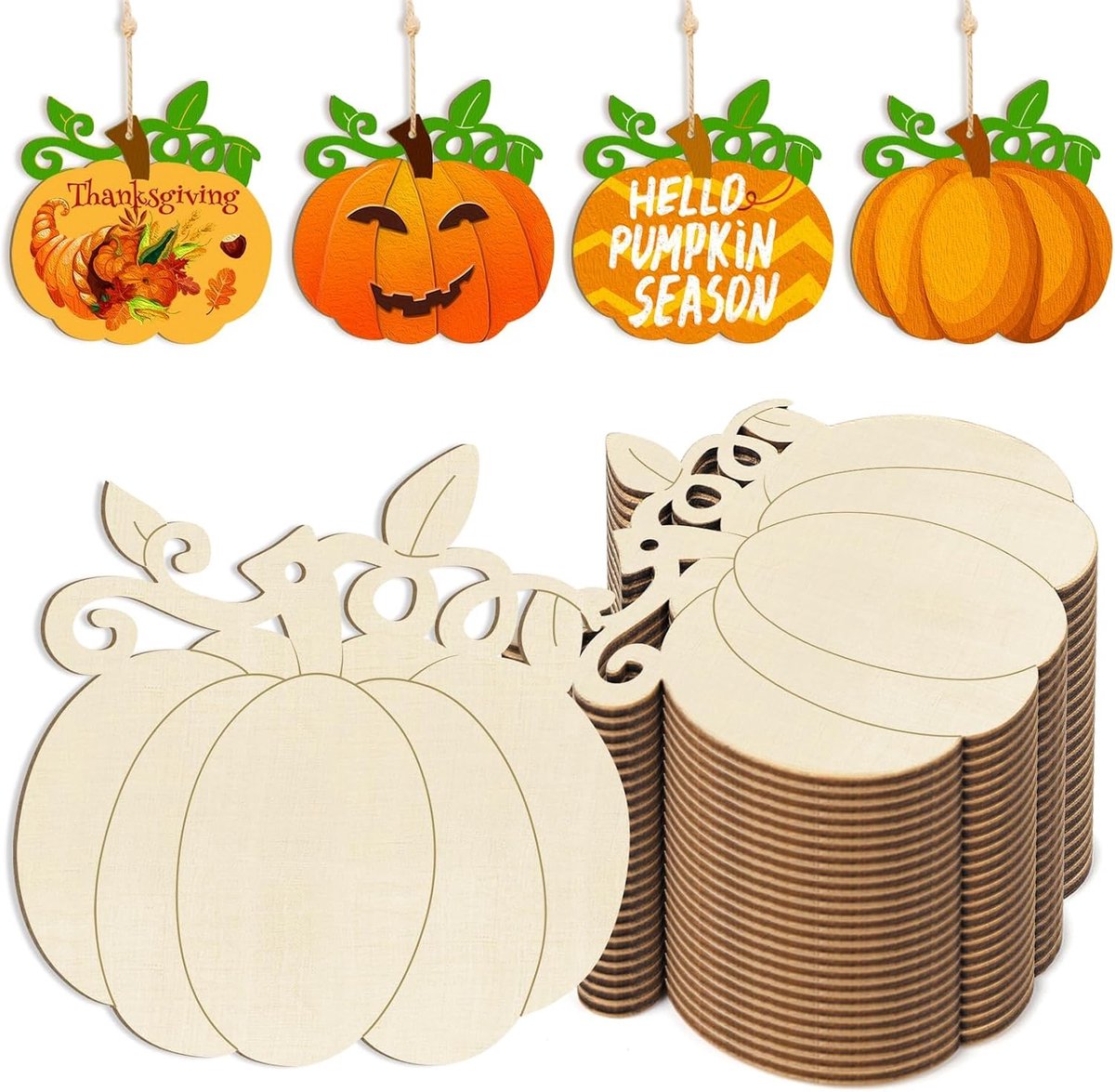 24 stuks ongelakte pompoenhouten schijven, pompoenuitsparing voor Thanksgiving, herfst, Halloween, doe-het-zelf decoratie (C)