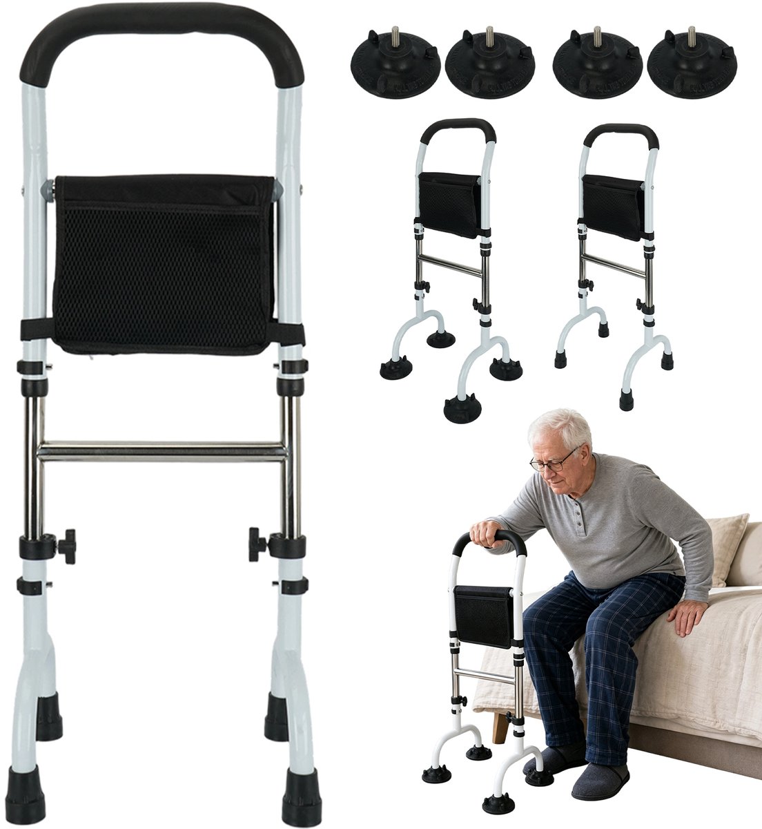 Bedsteun Ouderen - Opsta Hulp voor Bed - Bedbeugel met 4 Poten - Verstelbare Hoogte 73-92 cm - Tot 136 kg