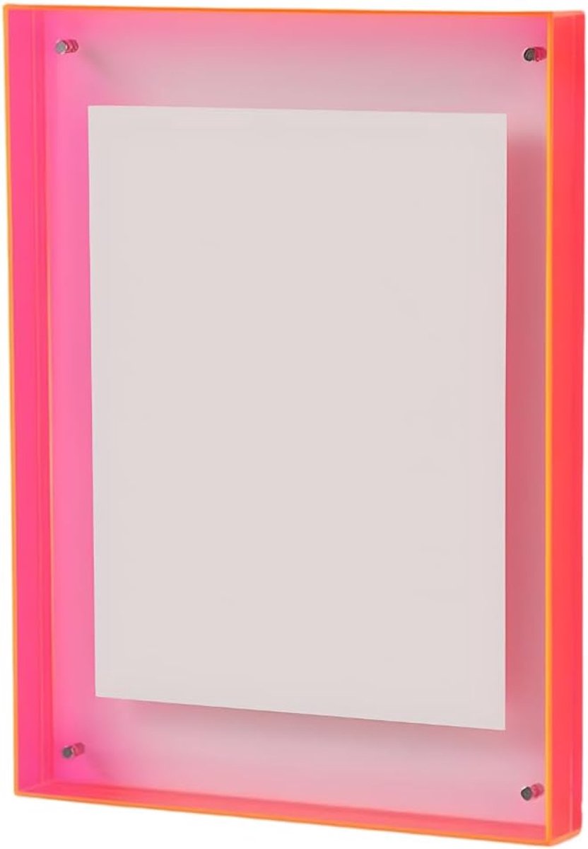 transparant, dubbelzijdig, fotolijst, staand en om op te hangen, met gekleurde rand, frameloos fotoblok voor wand- en tafeldecoratie, acrylglas, neon fotohouder (neonrood, 11 x