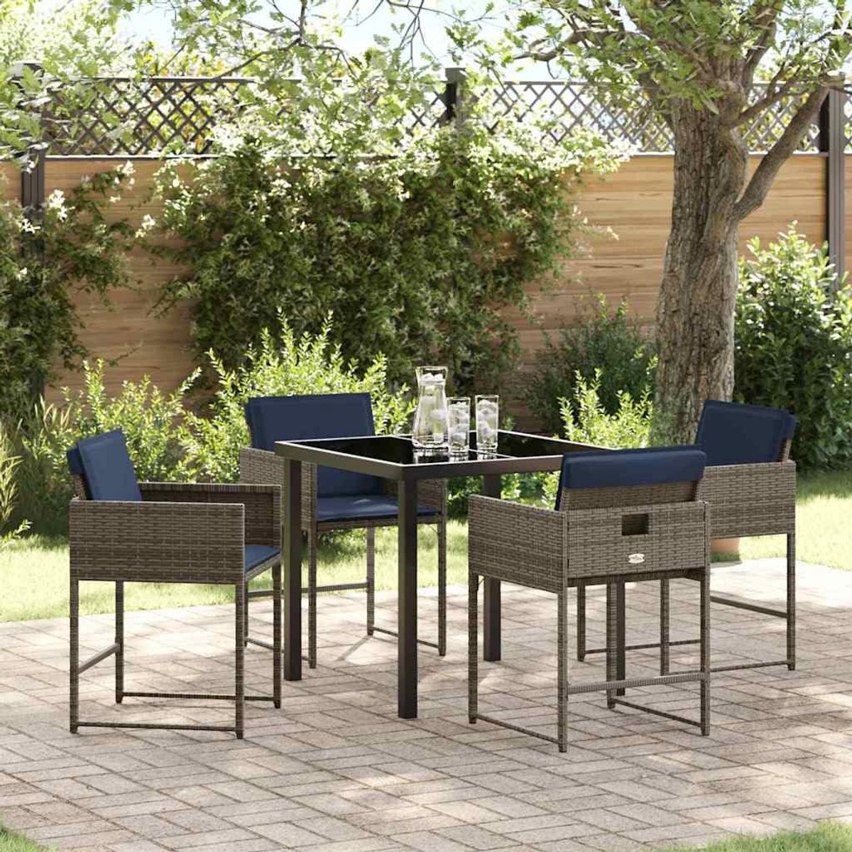 Rattan stalen structuur tuinset moderne eetset grijs 37 cm