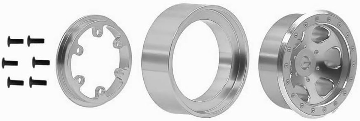 1.0 RC-velgen, Beadlock-deep Dish-velgen van gestanst staal voor 1/18 TRX4M Axial AX24 SCX24 Gladiator Deadbolt Bronco C10 JLU upgrade-onderdelen (zilver)