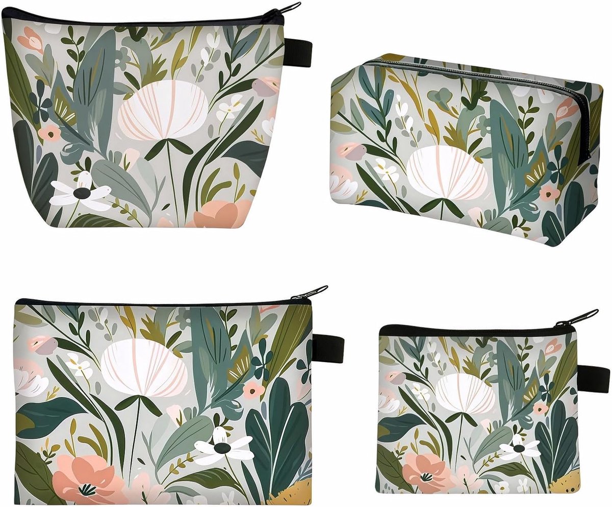 Make-uptassen voor dames met bloemenpatroon, munttas, toilettas, make-up tas met ritssluiting, voor vrouwen en meisjes, draagbare make-uptas, make-uptas, reizen, wastas, Oplichtend
