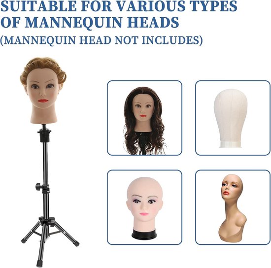 Kapper, pruikstandaard, oefenhoofdhouder, oefenhoofdstandaard, oefenhoofd, statief, trainingshoofd, standaard, houder voor mannequinhoofd, zwart — afbeelding 3