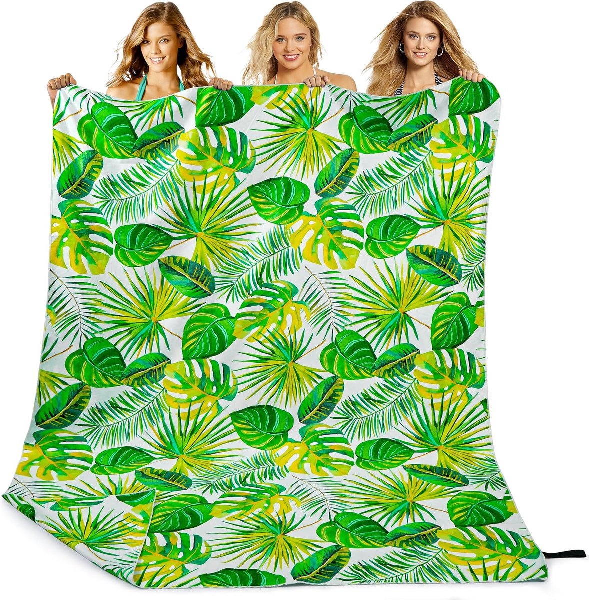 strandhanddoek, 200 x 145 cm, grote sneldrogende microvezel handdoek, zandvrij, strandhanddoek, strandhanddoek voor dames (groen)