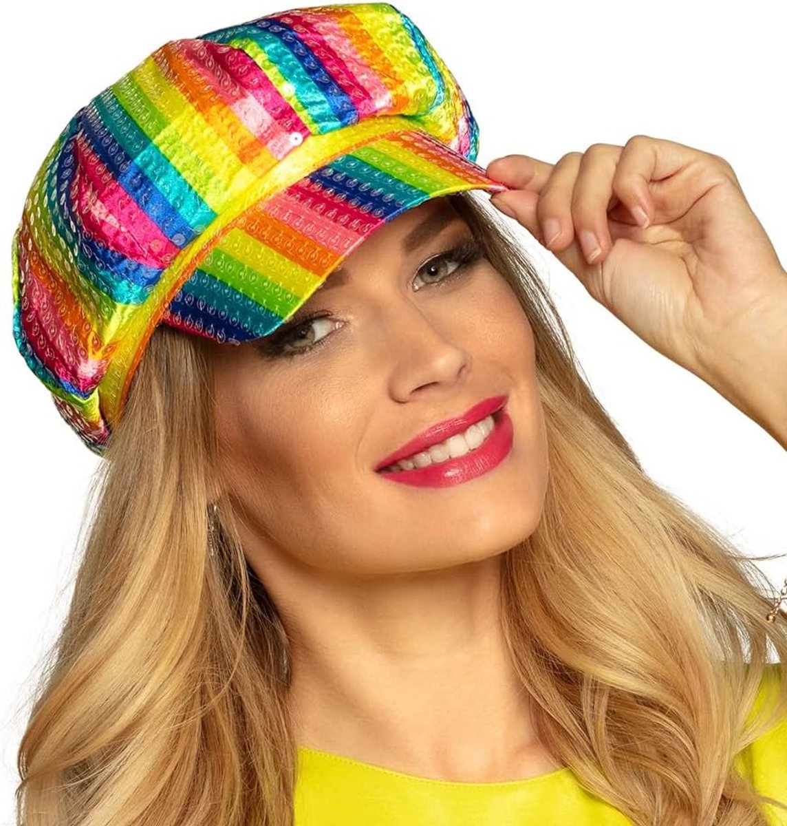 Glitter-paillettenpet voor dames, pailletten, disco baseballpet in jaren '70 vintage stijl, elastische stretch-fit, themafeest, muts voor carnaval, festival, vrijgezellenfeest en zomer