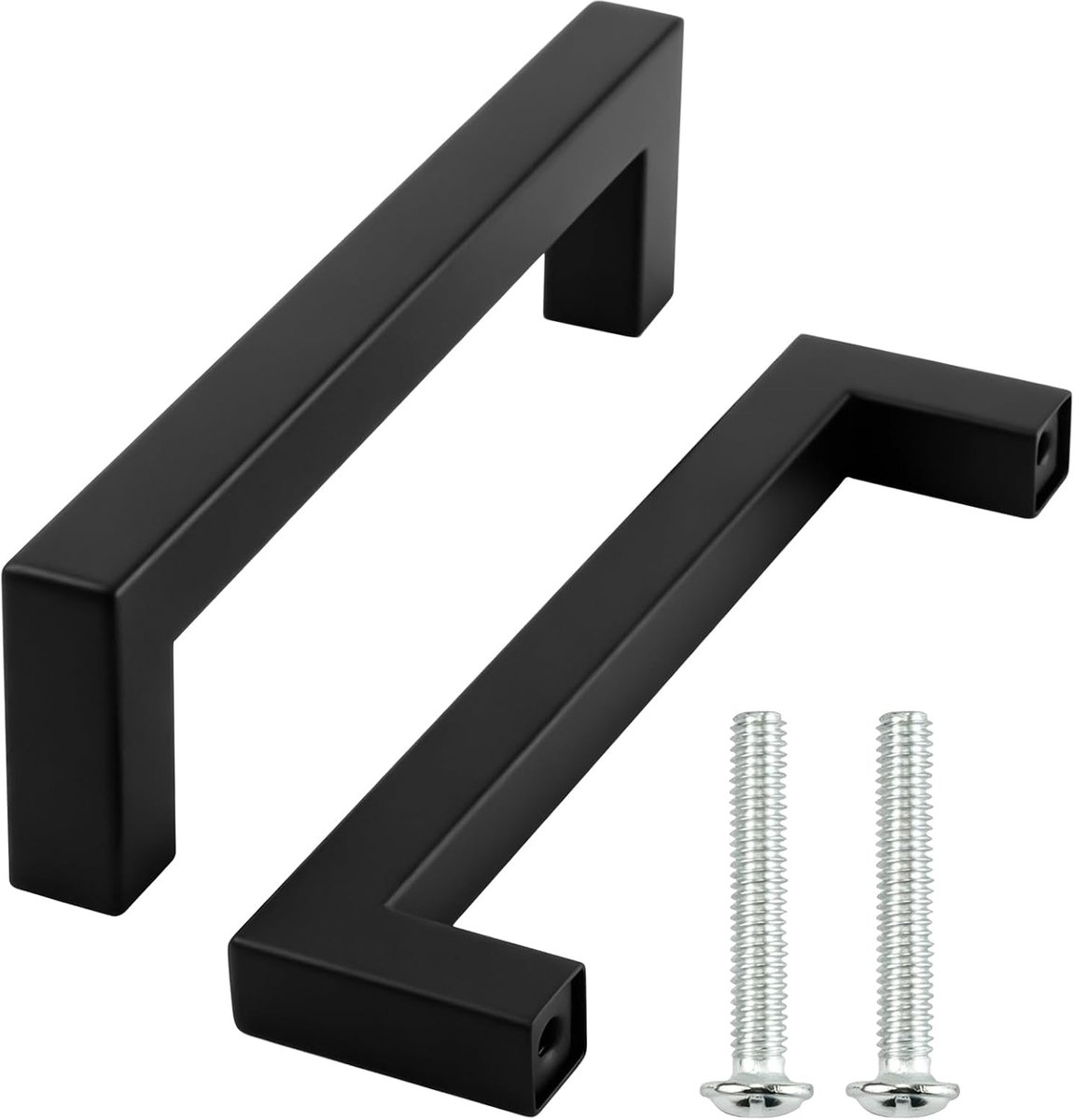 128 mm, meubelgrepen, voor kasten, kasten, vierkante handgrepen, roestvrij staal, deurgrepen voor keukengrepen, 128 mm, zwart