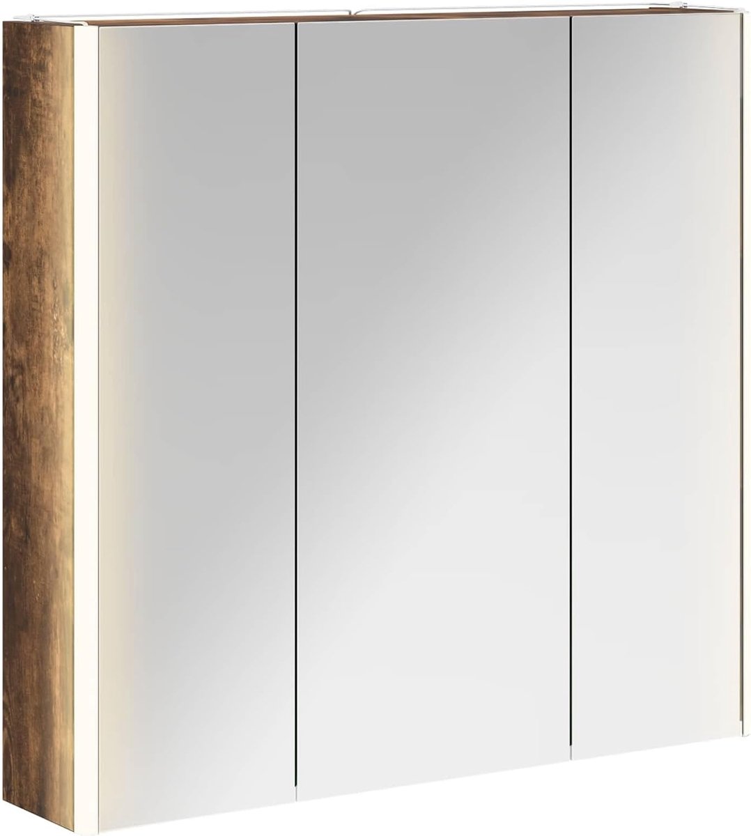 Badkamer spiegelkast gerookt eiken 73,5 x 15,5 x 70 cm, badkamerkast opbergkast voor make-up wastafel gastenbadkamer 889259