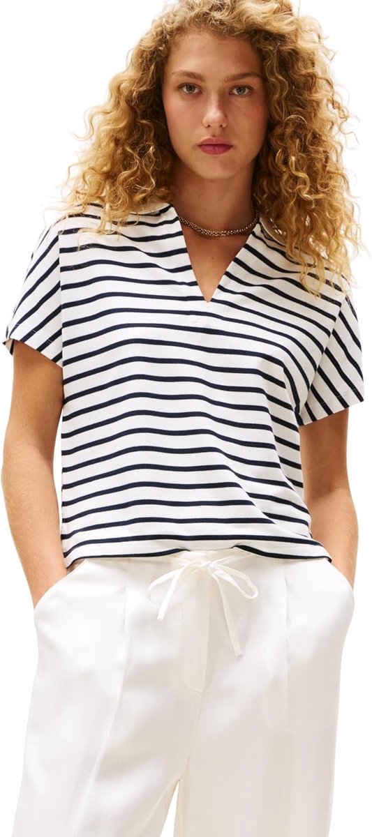 Hilfiger S/S Polo voor dames, Wit (Bretons/Ecu/Donkere Nacht Marine), 3XL grote maten