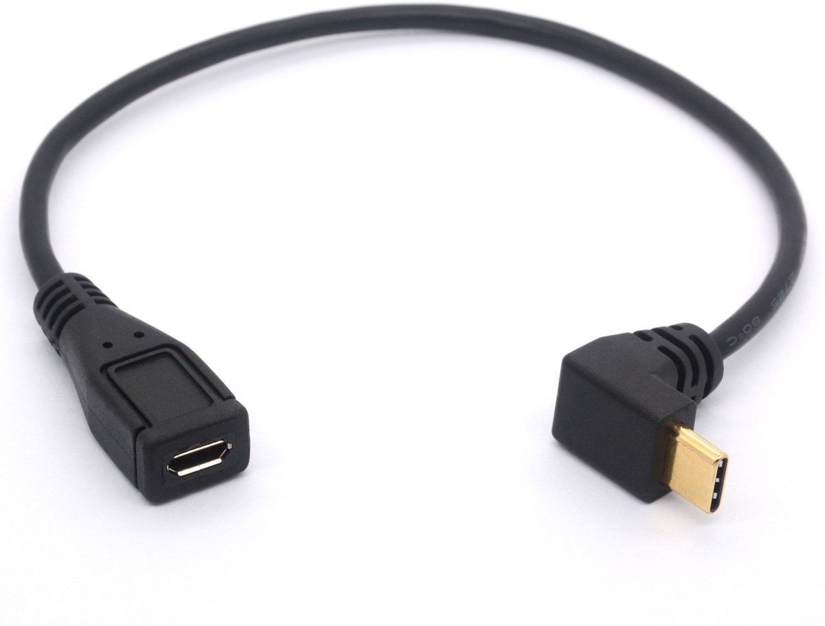 USB naar Type C Kabelsnoer, 90 graden Hoekige USB C Mannelijk naar Micro B Vrouwelijk Adapter Converter voor Macbook Pro, Laptop, Android-apparaten (USB C/Type C positief)