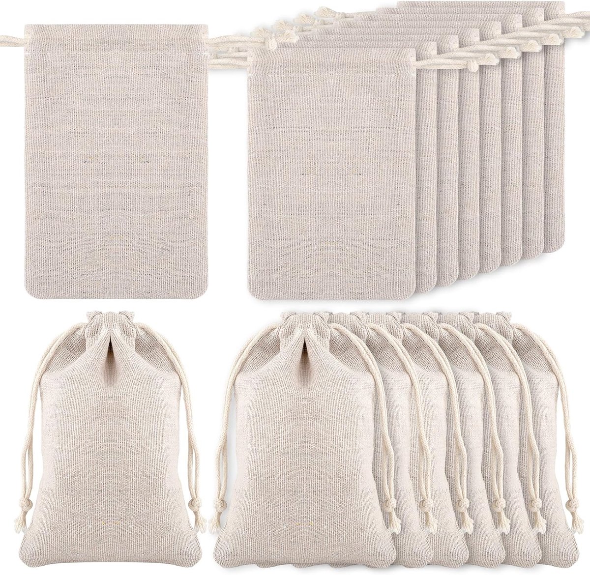 50 stuks stoffen zakken met trekkoord, 10 x 15 cm katoenen zakjes