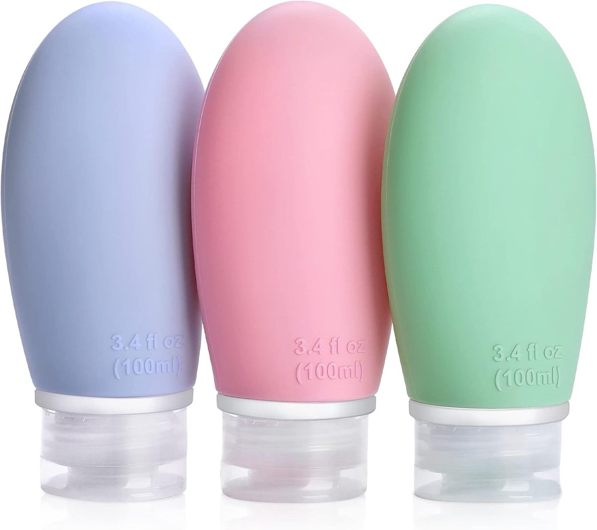 Siliconen reisfles, 100ml 3 stuks shampoo, lotion en reisaccessoires, FDA goedgekeurd BPA-vrij