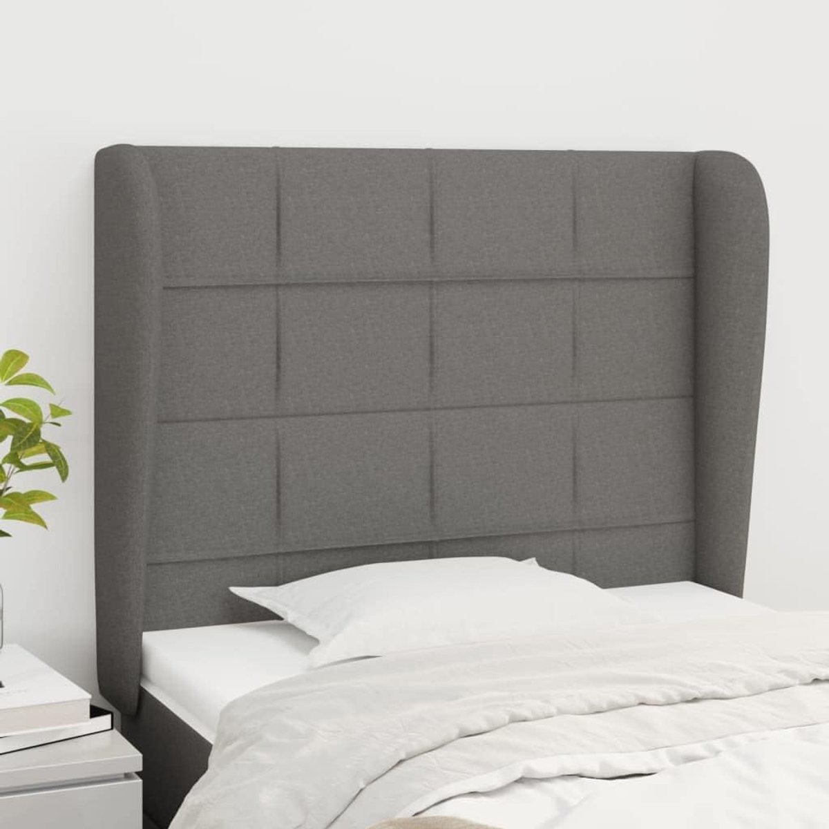 Hoofdsteun met oren, donkergrijs, 93 x 23 x 118/128 cm, stoffen hoofdeinde voor slaapkamer, slaapkamer, hotels