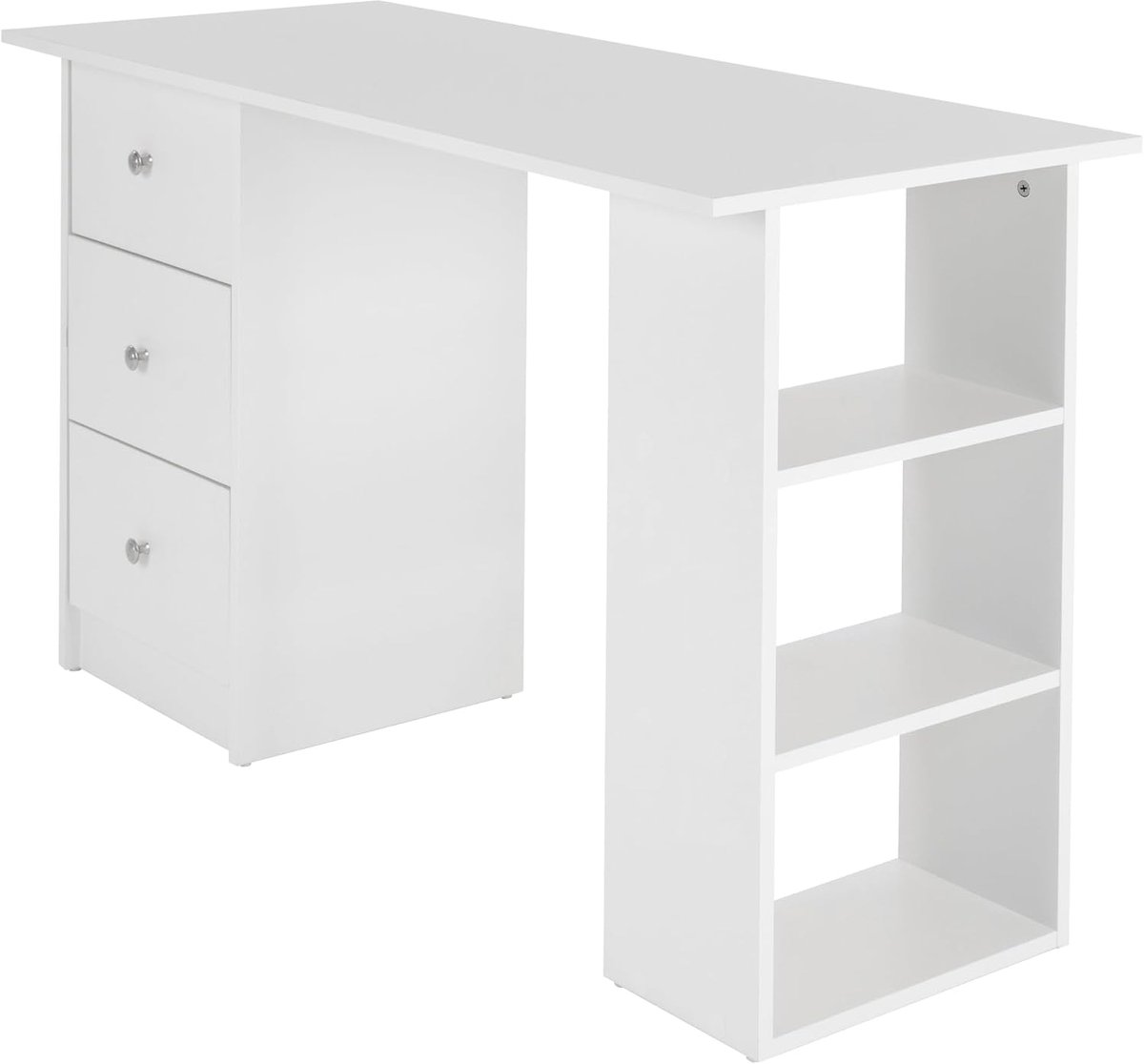 Bureau met 3 laden en 3 opbergplanken, opbergruimte, wit, 120 x 49 x 72 cm, computertafel, bureautafel, werktafel, laptoptafel, plank, pc-tafel, geschikt voor thuiskantoor, kantoor