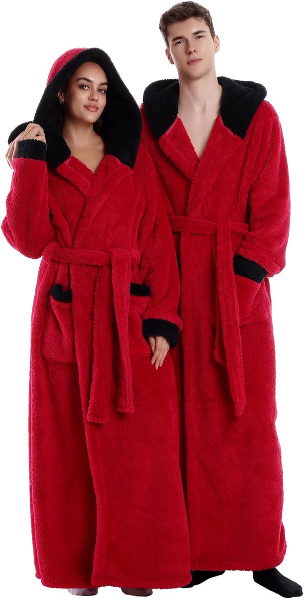 Badjas met Hoed, Zacht Flanel Materiaal, Een Maat voor Mannen en Vrouwen, Kan Worden Geschenkt Aan een Geliefde Ouder Object of Vriend(Red)