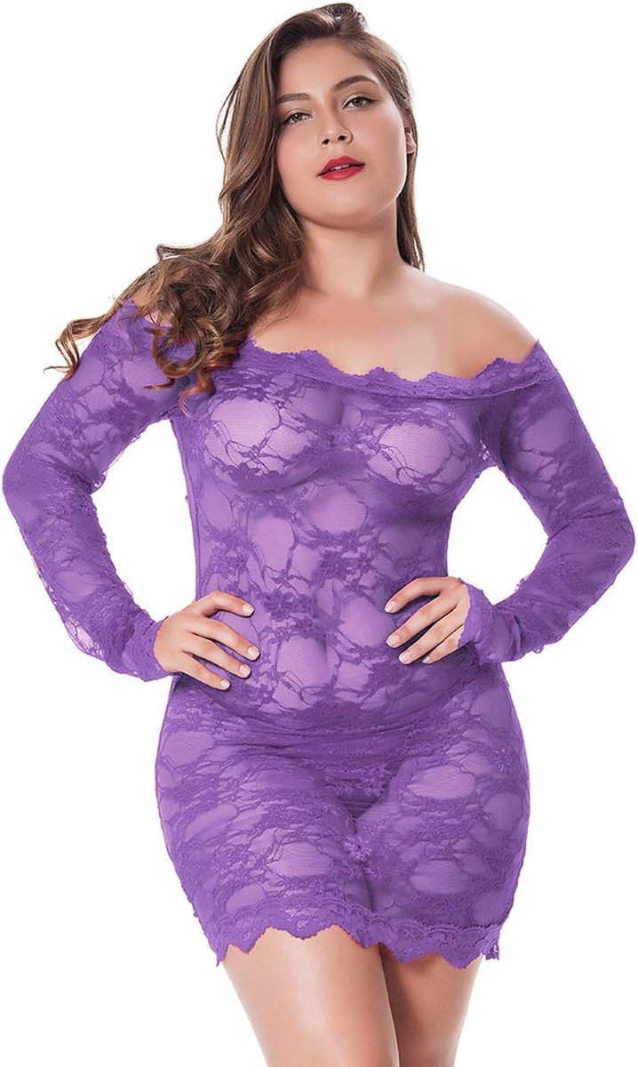 Plus Maat Sexy Lingerie Chemise Kant Nachtkleding Babydoll Negligees met G-string