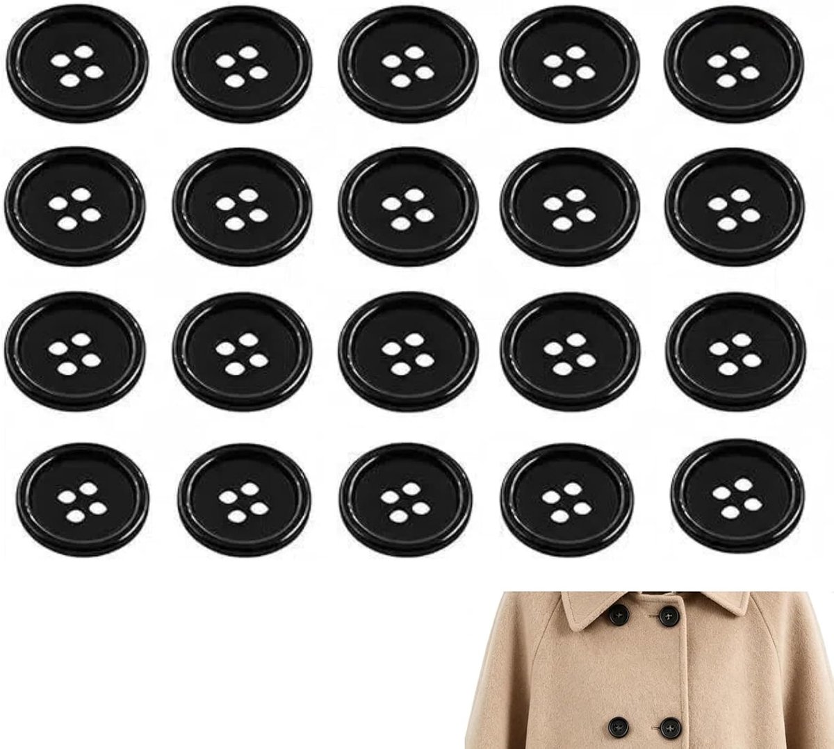 Knopen – 10 Stuks Ronde Knopen van 30 mm met 4 Gaten – Grote Knopen Voor Naaien, Kledingreparatie, Doe-Het-Zelf Decoratie en Handwerk