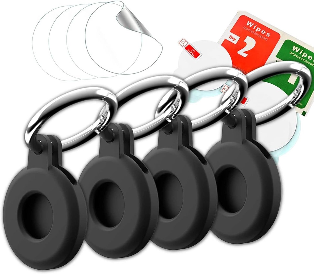 4 Zwarte Sleutelhangers Beschermhoes Compatibel Met Apple Airtag Krasbestendige Schermbeschermer Inbegrepen Accessoires Hoesjes Bescherming Standaard Levenslange Garantie Ideale Maat Standaardformaat