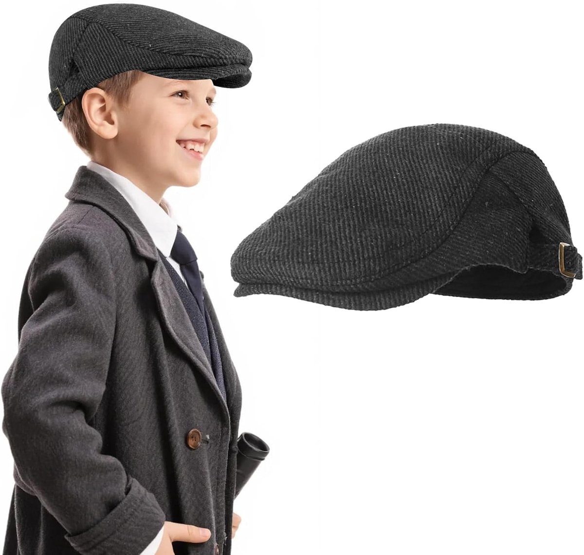 Muts, Victoriaanse stijl voor jongens, Ve Day, vintage stijl van tweed, voor jaren 40, Victoriaans dagshow-kostuum voor kinderen (zwart, 6-9 jaar)