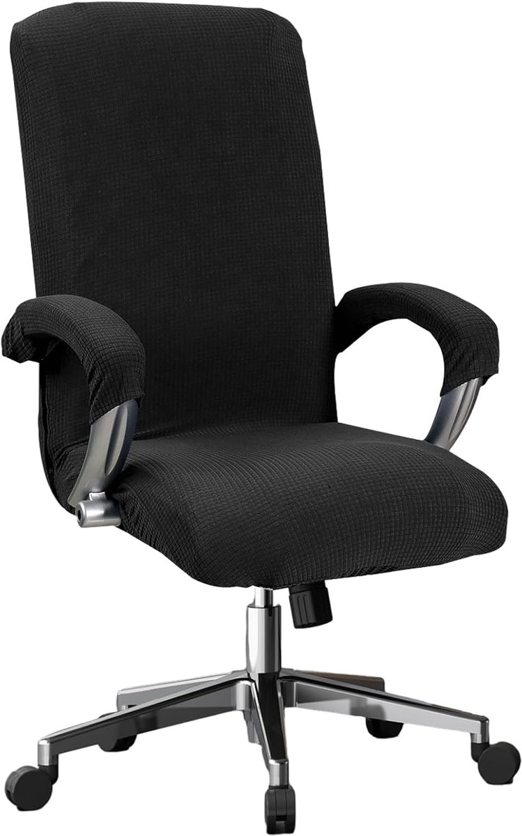 Stoelhoezen voor computerbureaustoel, polar fleece, stretch, grote stoelhoes, volledige wikkel, elastische stoelhoezen, wasbare en afneembare XL-stoelbeschermer voor armleuningen, stoel (zwart)