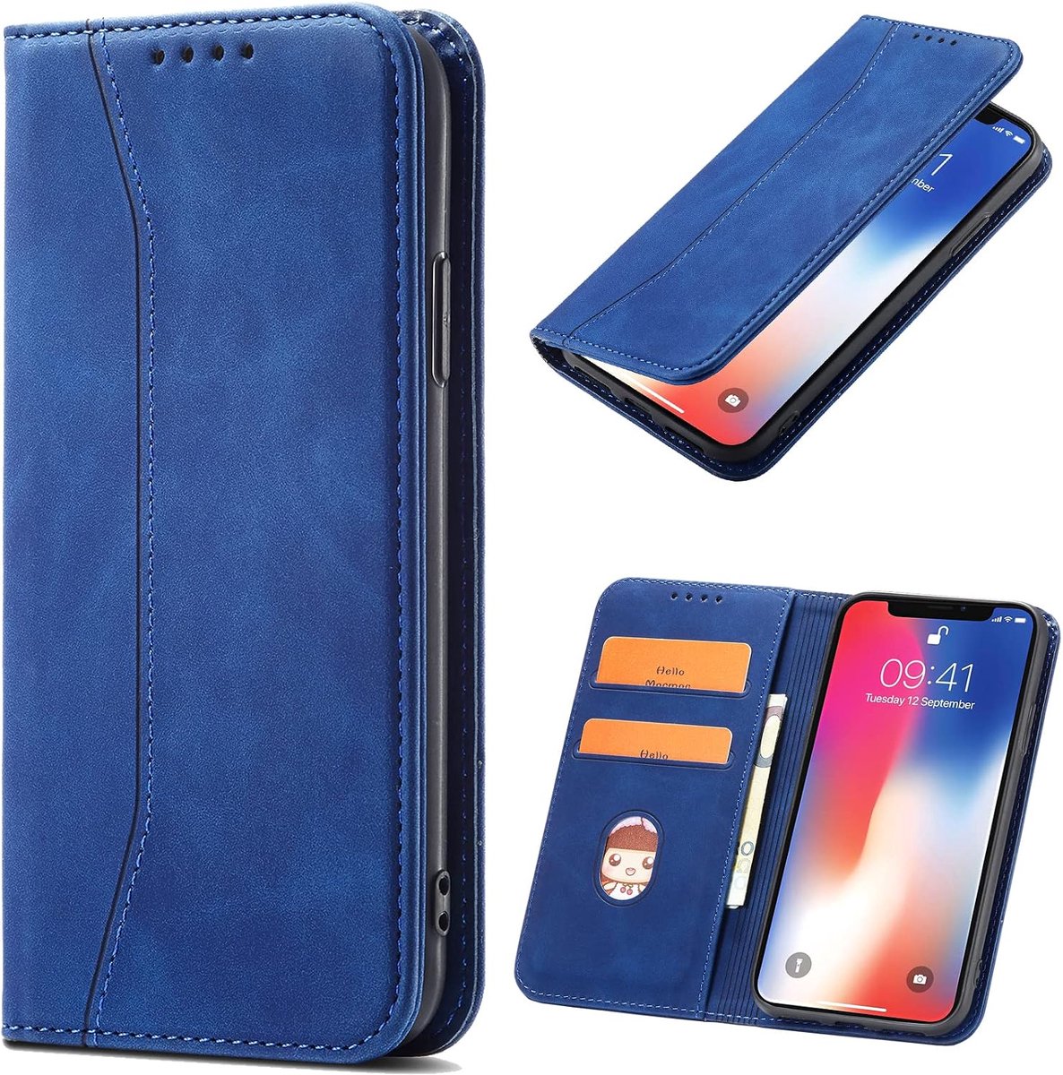 Hoesje voor Huawei P Smart Plus/Nova 3i, Premium PU Lederen Flip Magnetische Portefeuille Wallet Telefoon Case met Kaart Houder en Standaard Kenmerken Telefoonhoesje voor (Blauw)