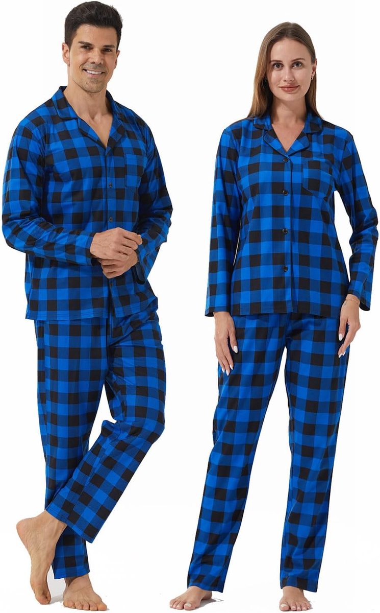 Pyjama voor heren en dames, partnerlook, pyjamaset, geruit, het hele jaar, tweedelig, huiskleding, comfortabele nachtkleding