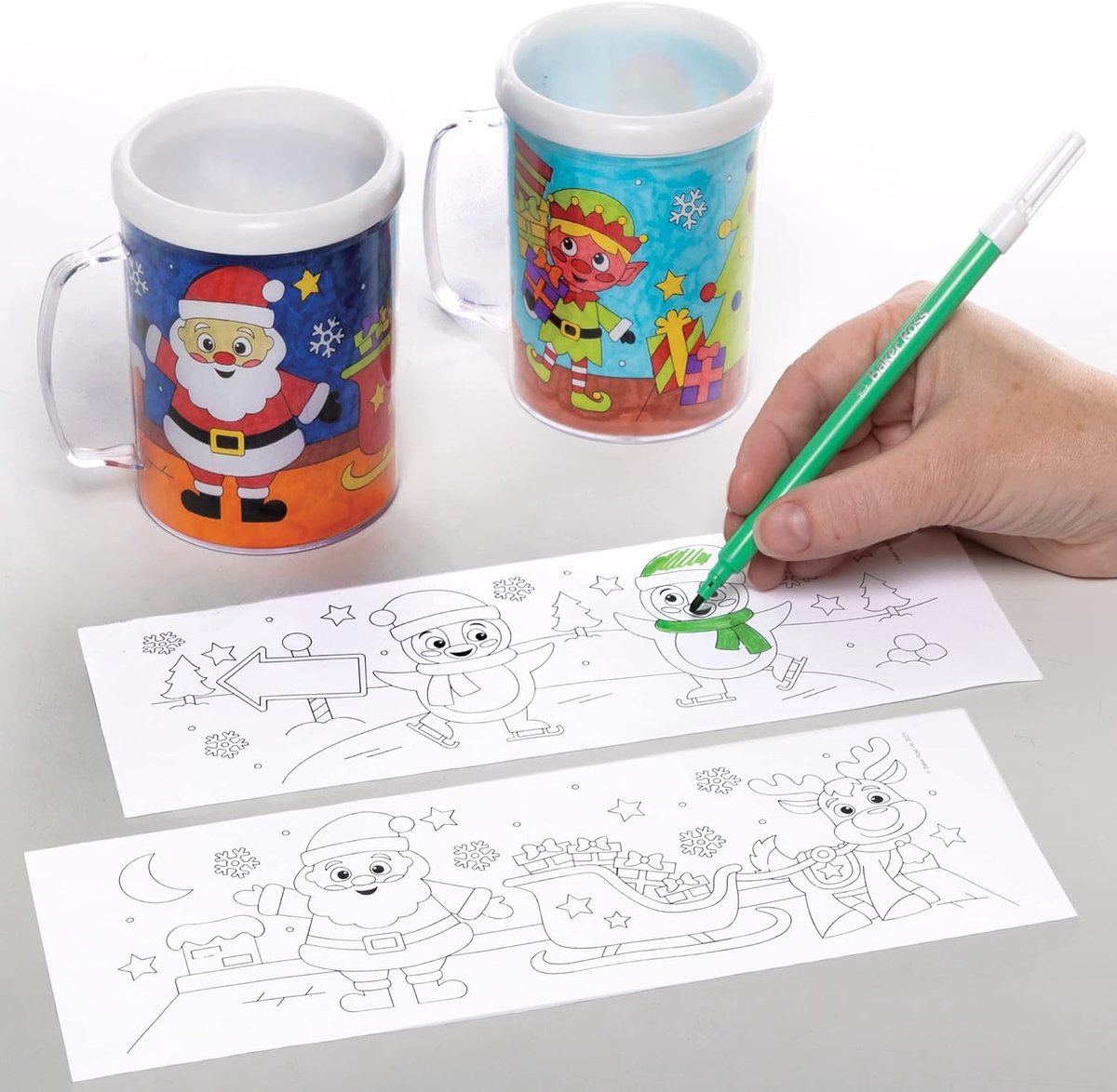 Ross FC186 Kerst inkleurbaren mokken voor kinderen - pak van 3, kleur je eigen mok, knutselwerk voor kinderen om te personaliseren en te gebruiken