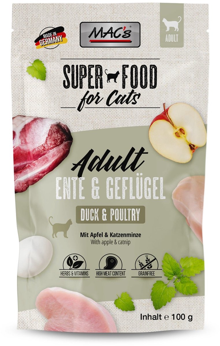 Mac’s Kattenvoer Natvoer Maaltijdzakjes - Eend en Gevogelte - 12 x 100g