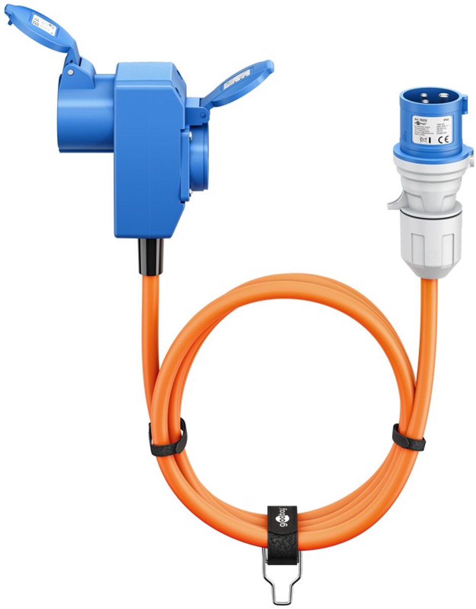Goobay CEE-adapterkabel, CEE-stekker naar 90° CEE-contrastekker en contrastekker met randaarde, 5 m