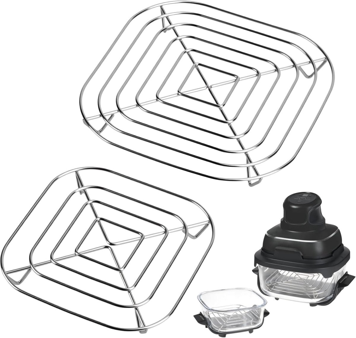 2 stuks Crispi Airfryer-accessoires, roestvrij stalen grillrooster voor Crispi glazen containers, airfryer-inzetstuk voor Crispi FN101 en AS101, vaatwasmachinebestendig