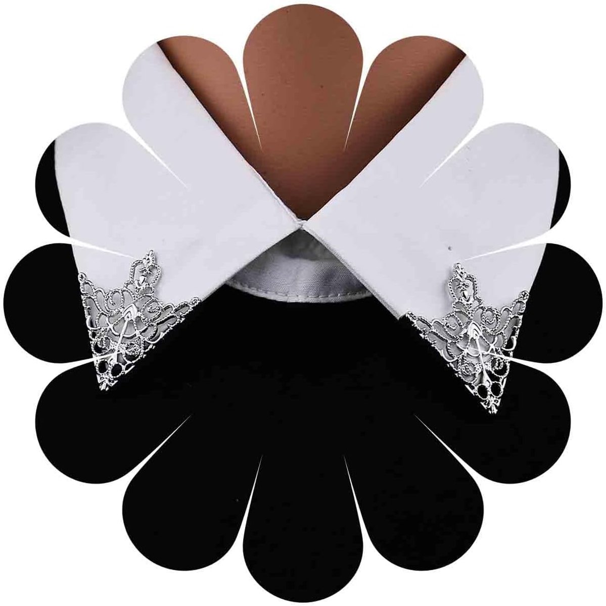 Geometrische bronskleurige filigraan kraagnaalden voor dames, retro gothic-stijl en steampunk hemddecoratie, retro gothic-stijl hemddecoratie voor mode-styling (zilver)
