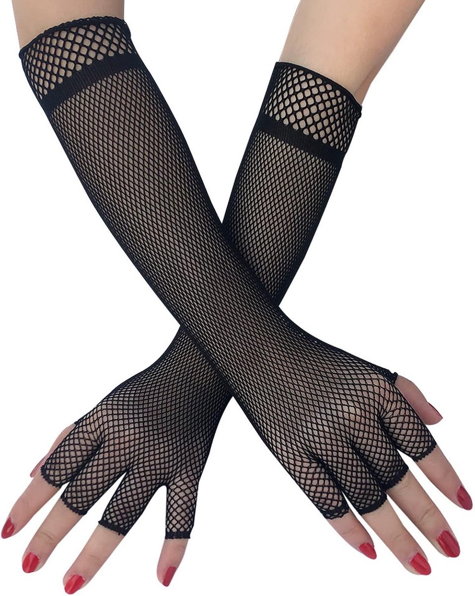 Handschoenen voor Vrouwen, Half Vinger Stretchy Mesh Handschoenen, Elbow Lengte Halloween Cosplay Performance Handschoenen
