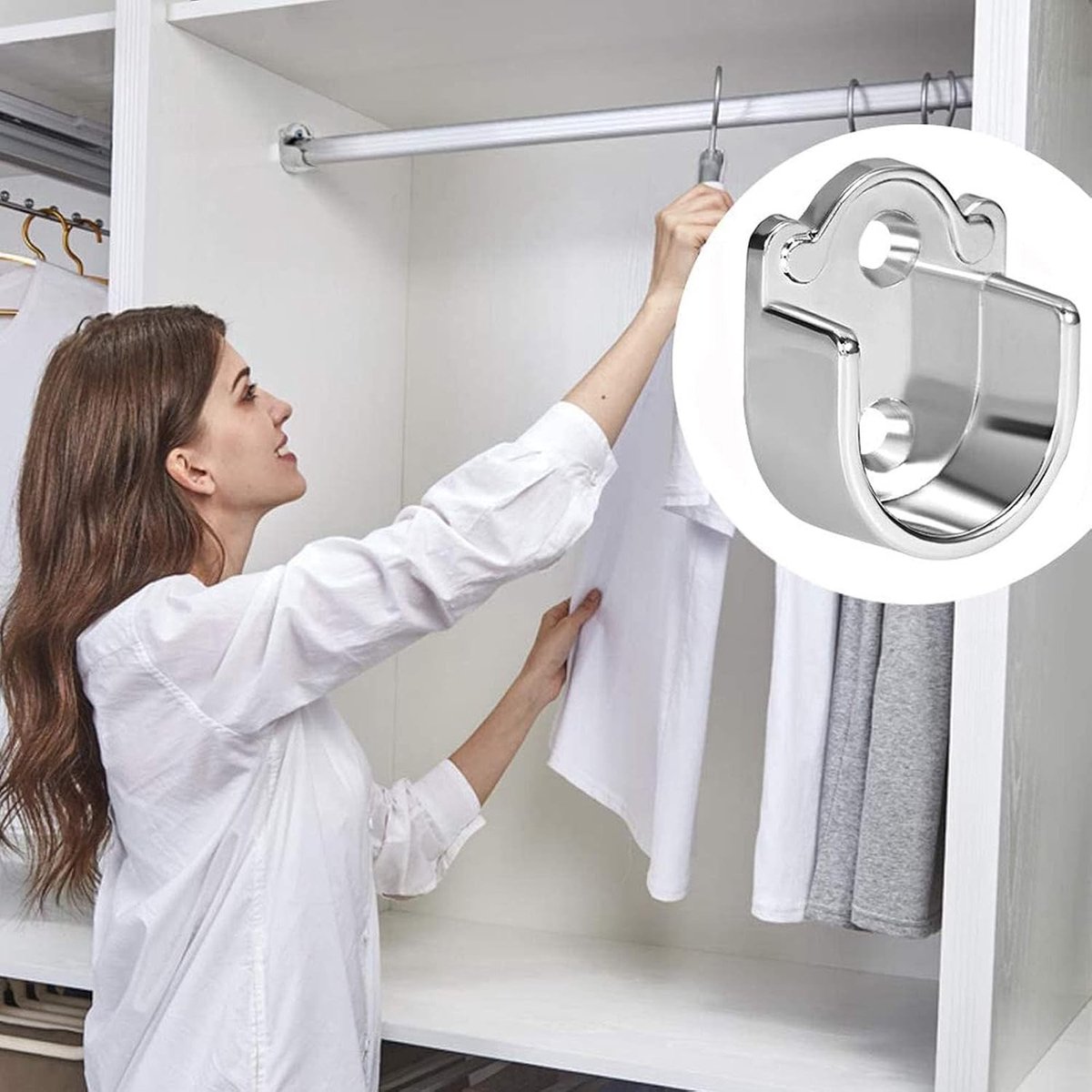 2 Stuks U-vormige Douchestang Steun met 19mm Diameter, Zinklegering Flens voor Gordijnstangen en Kledingkasten
