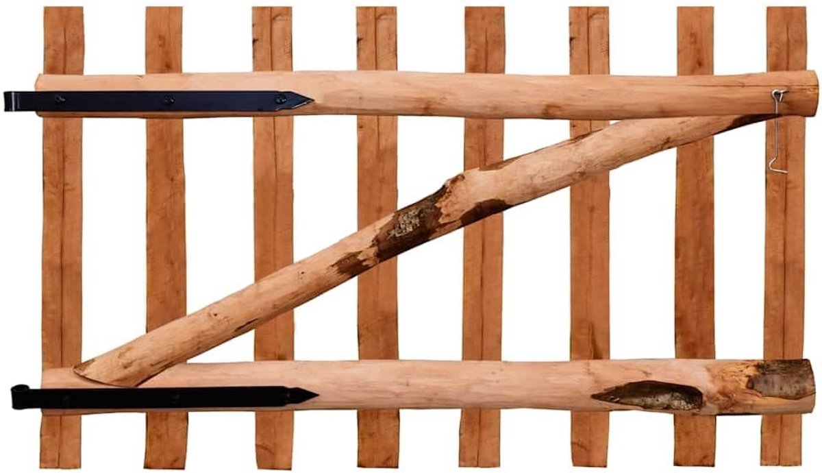hekpoort van geïmpregneerd hazelnoothout, 100 x 60 cm, robuuste tuinpoort met verticale latten en dwarsbalken, inclusief metalen scharnieren en cabinehaken voor eenvoudige