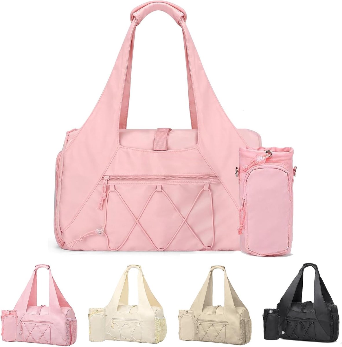 Sporttas voor dames, met schoenenvak en vak voor natte spullen, groot, licht, met waterflessenhouder, gymtas, handbagage, roze, Comfortabel