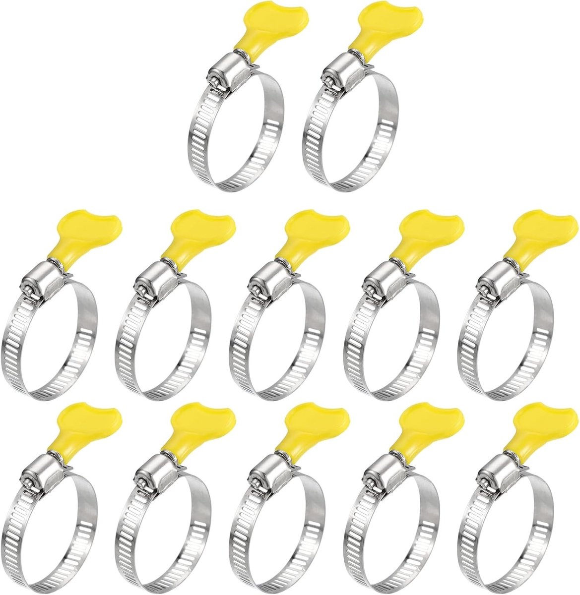 Wormoverbrengingsslangenklemmen, 12 Stuks, 1 - 1 1/2 inch, Verstelbare Sleutel, RVS, Slangklemmen met Kunststof Handvat voor Bevestigen van Slangen en Buizen