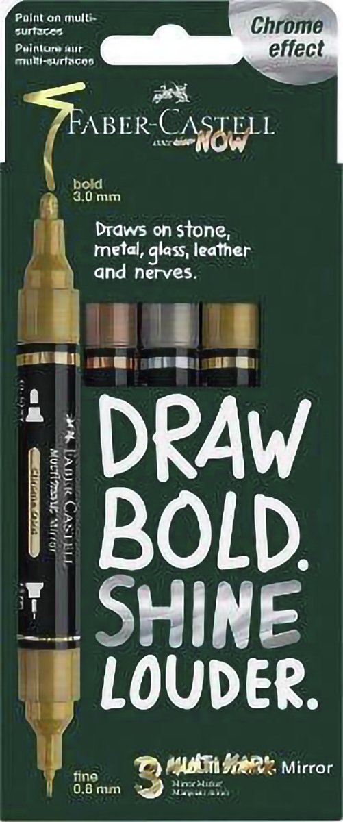 Faber Castell - Chrome Marker - Multimark - Blister met 3 stuks. Kleur 550 chroom gold - 551 - chroom - 552 chroom copper - FC-185966