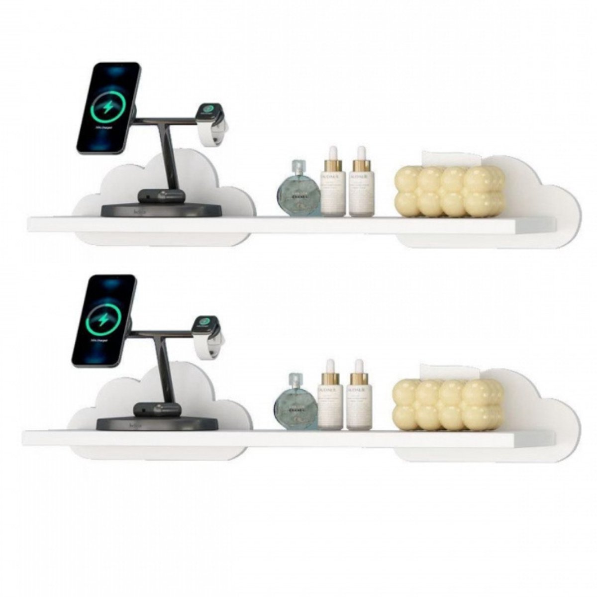 Flintry Wolk Vorm Wandplank Zwevend - Decoratieve Opbergplank voor Babykamer - Kinderkamer en Slaapkamer - Muurdecoratie voor Babykamer - 2 Stuks wit:2 stuks