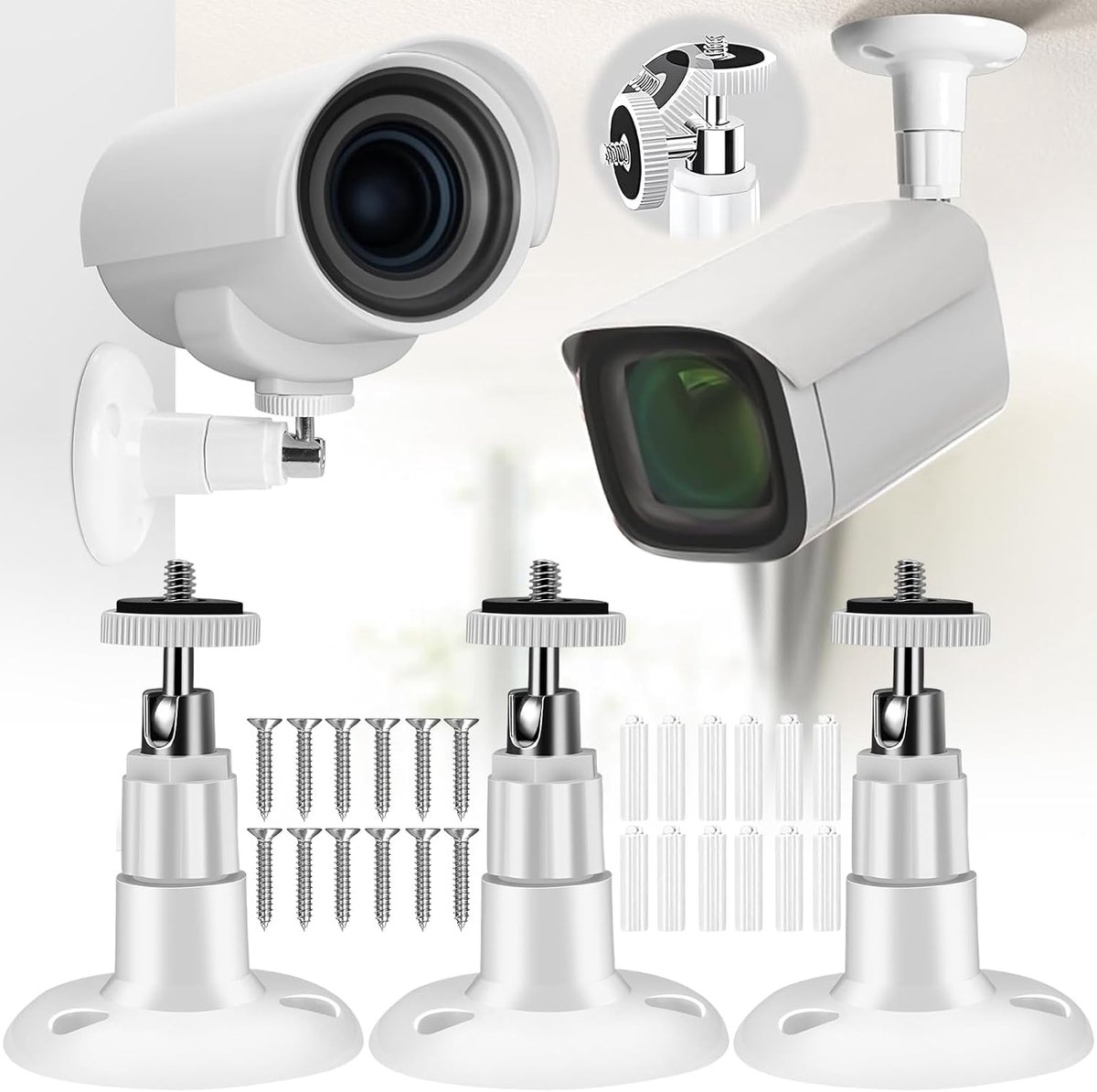 3 Stuks Zelfklevende Ringcameramontage, Wandmontage Compatibel Met Ring Stick Up Camera, 1/4 Beveiligingscameramontage, 360° Verstelbare Binnenbeveiligingscameramontage (Wit)