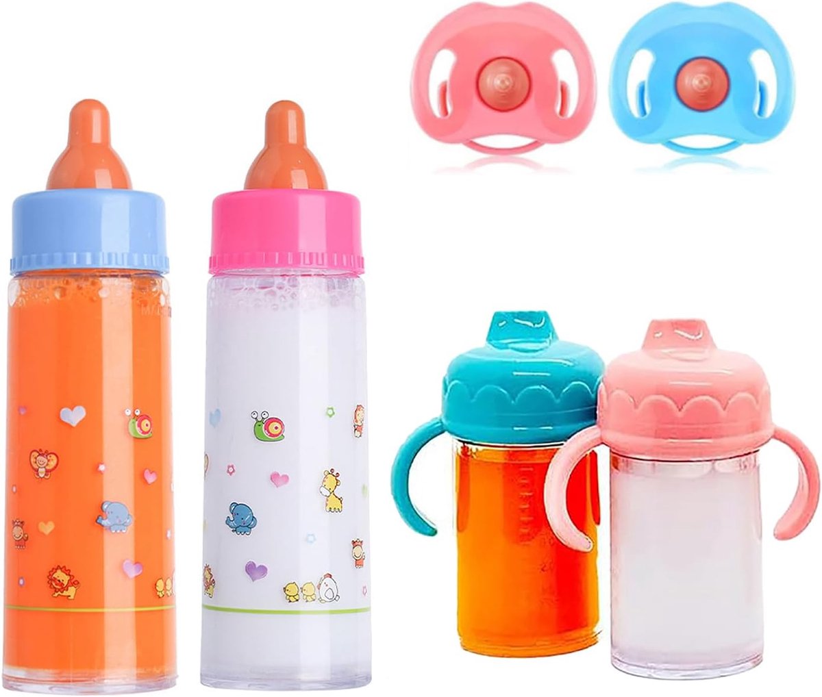 Flessen, 2 stuks poppenfopspeen, magische fles, voederspeelgoed, ideaal voor kinderen jaar