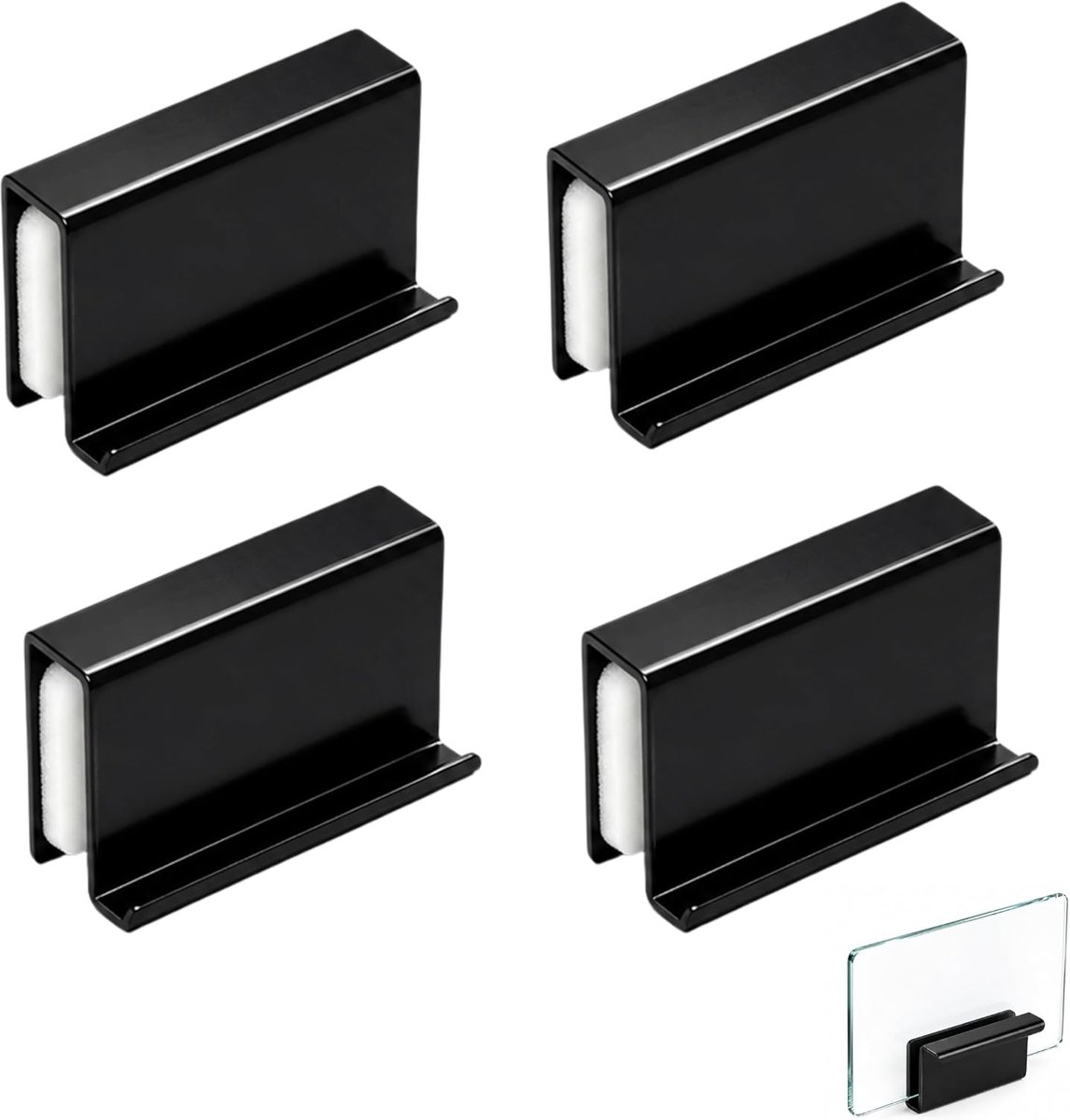 Deurgrepen, glazen deurgrepen zonder boren, glazen deurklemmen voor 4-6 mm dik glas, glazen deurgrepen zijgrepen, gebogen kastgrepen (zwart)