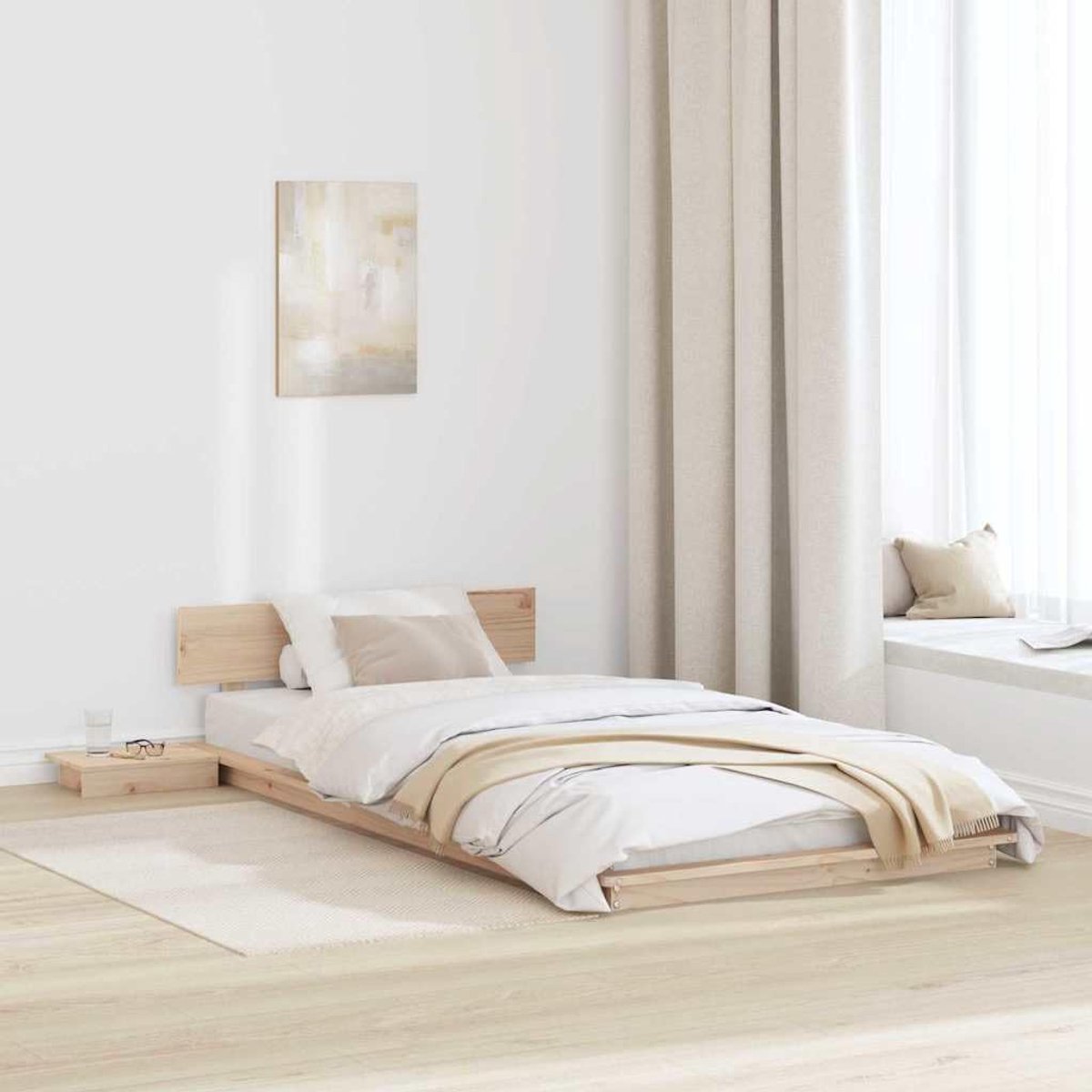 Vloerbedframe met nachttafel modern minimalisme 80x200 cm naturel