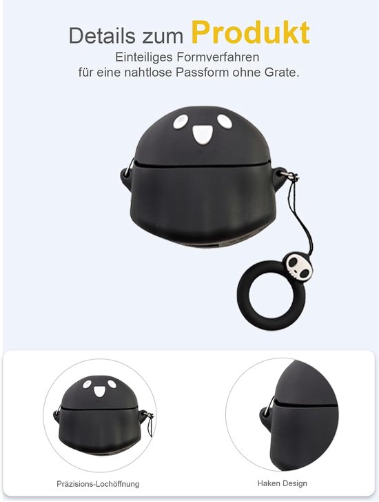 Hoes voor Anker Soundcore Liberty 4 NC Wireless Headphones, daunke zachte siliconen beschermhoes, huidvriendelijk spookvormig etui met koord, volledige bescherming, zwart — afbeelding 2