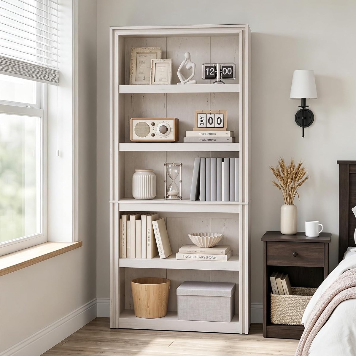 Houten boekenkast 80x30x180cm - wit- 5 legplanken - ruime opbergkast voor boeken en decoratie