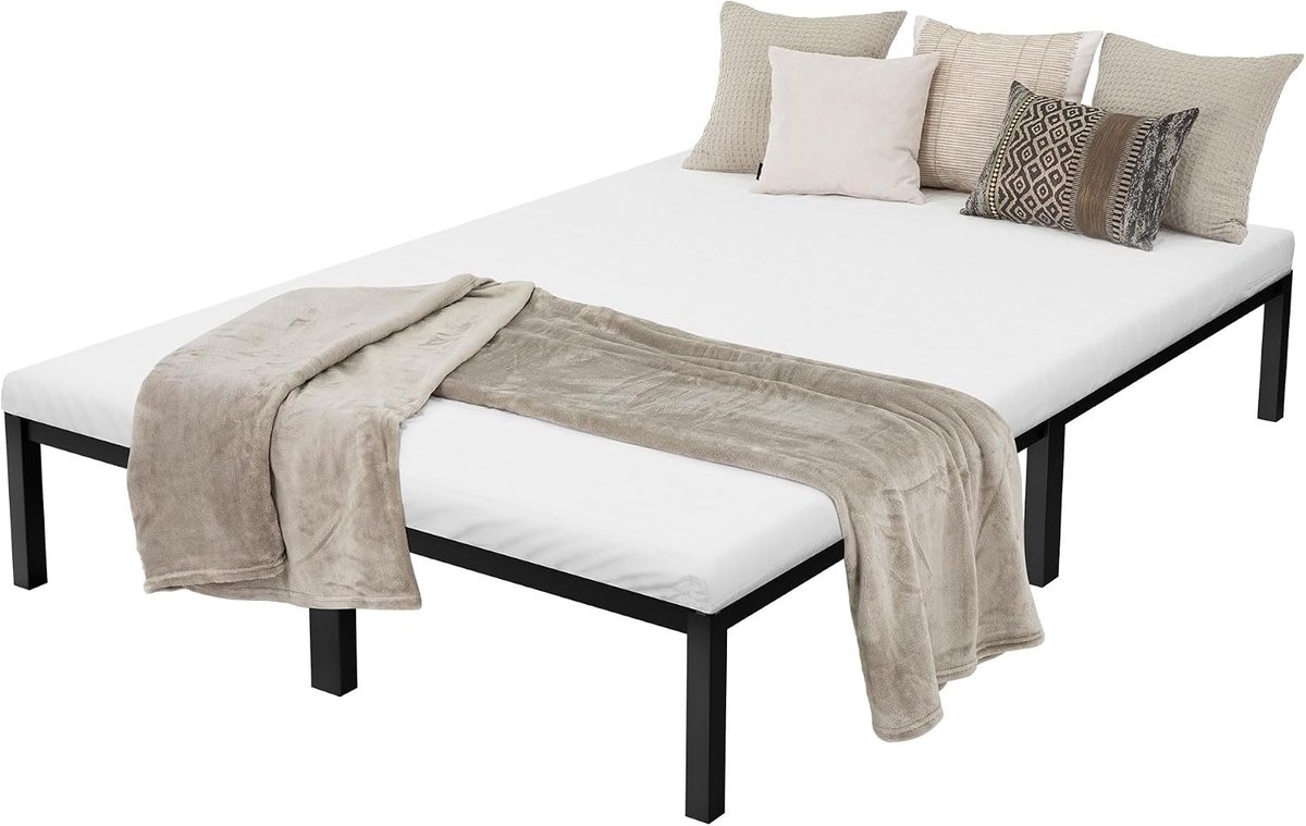 Metalen bed 140x200 cm zwart stalen frame met lattenbodem stevig en duurzaam eenpersoonsbed ideaal voor slaapkamer kinderkamer tienerkamer logeerkamer gastenbed en volwassenen bedframe