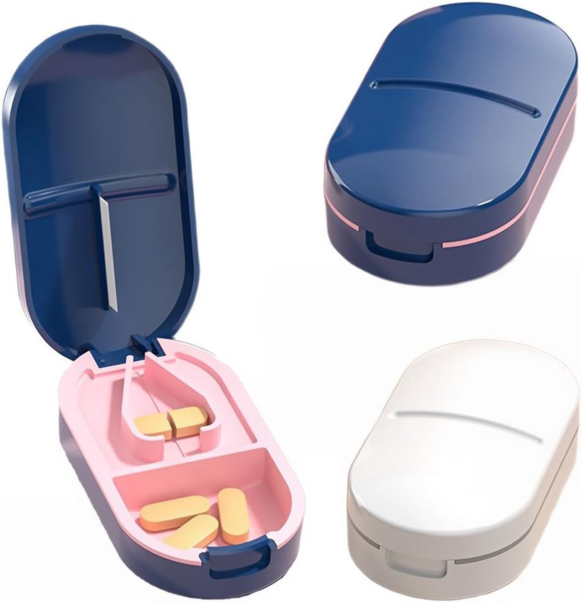 Pillensnijder, 2 stuks tablettendispenser, pill cutter, tablettenhakmolen, voor huisdieren, reizen, voor het delen en vervoeren van dagelijkse medicijnen