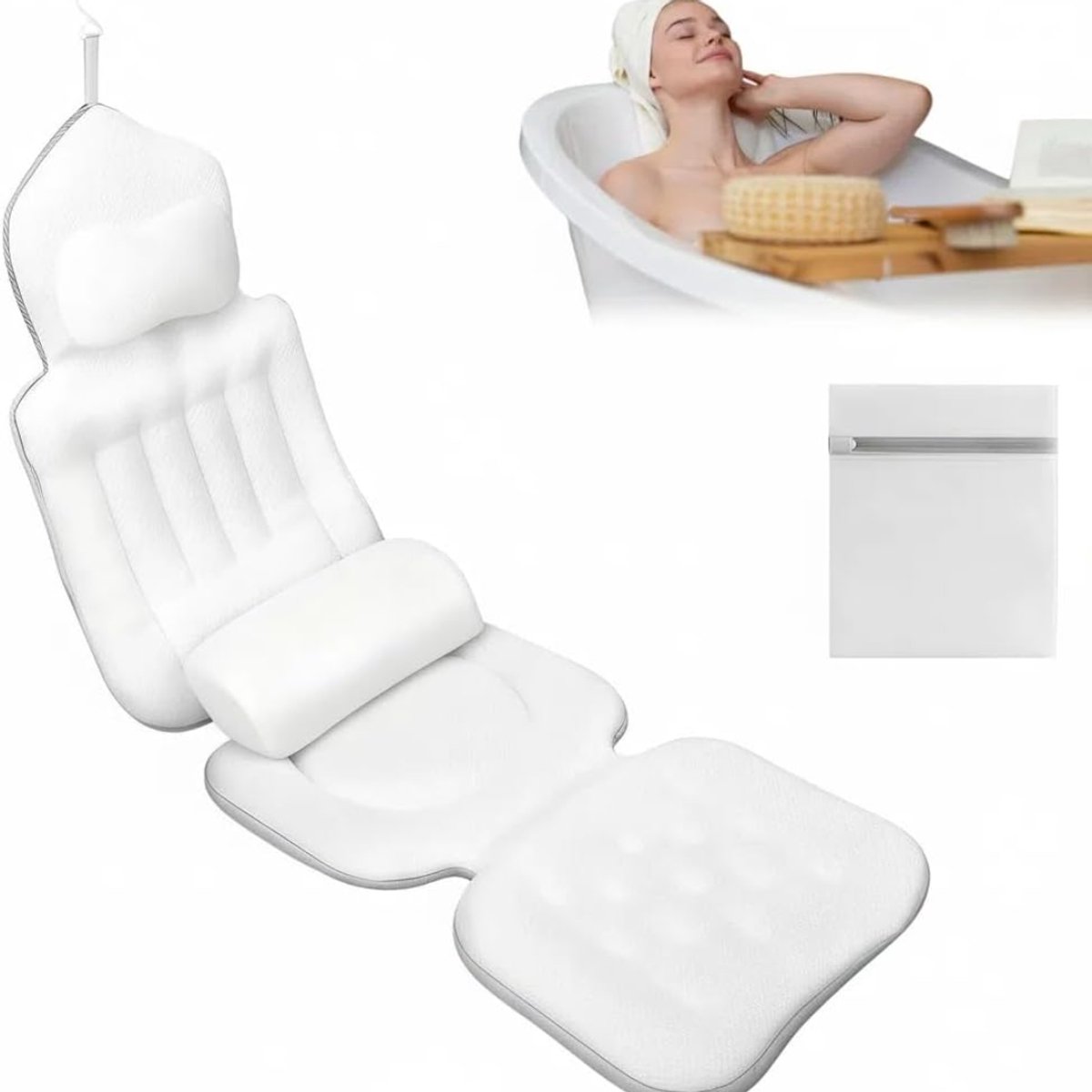 SP® Badkussen - Badkussens Voor in Bad - Nekkussen Bad - Wit - 134cm × 41cm × 5cm