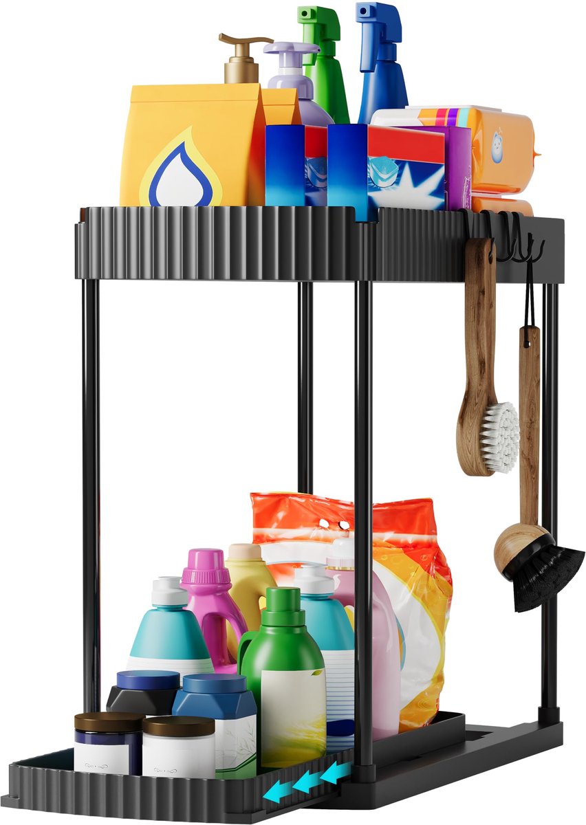 Famanu – Keukenorganizer, uittrekbaar, onder de wastafel, 1 stuk, zwart