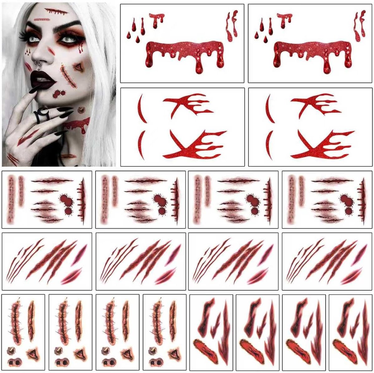 Litteken Stickers Set - 20 Realistische Nep Verwondingen Tattoos voor Volwassenen & Kinderen | 3D-Effect | Waterproof | Eenvoudig Aan te Brengen en te Verwijderen | Engelvriendelijk | Grieze