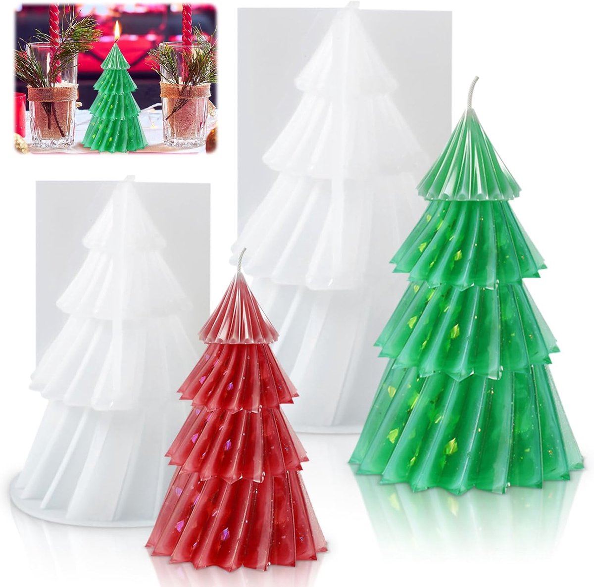 2 Stuks Siliconen Gietvormen Dennenboom, 3D Vorm Kerstmis, Kerstboom en Boom - Voor Doe-Het-Zelf Zeep, Kaarsen Maken en Handwerk