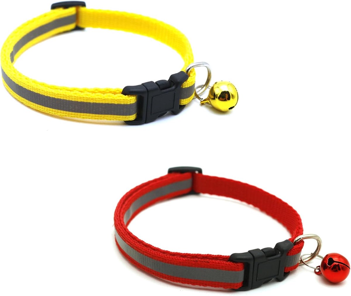 2 Stuks Leuke Reflecterende Katten Halsband met Bells - YellowRed